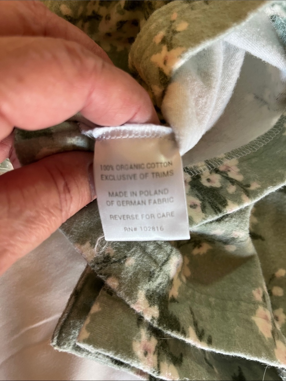 Garnett Hill 100% Organic Cotton Sage Green White Floral Flannel Pajamas Sz M - Picture 14 of 14